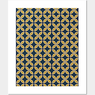 Retro Geometric Pattern Navy, Mustard Posters and Art